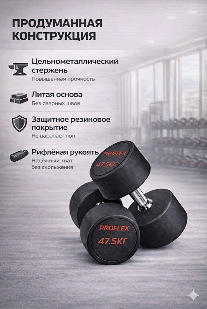 Гантель резиновая Technogym 47.5 кг WJ-X0009 — изображение 3
